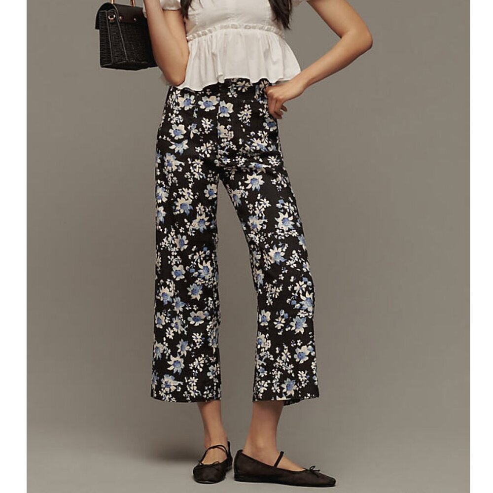 33 TALL🔹Anthropologie Maeve The Colette Cropped Wide-Leg Pants Linen Edition